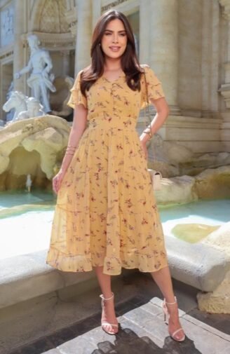 Vestido Evie em chiffon premium, forrado - amarelo