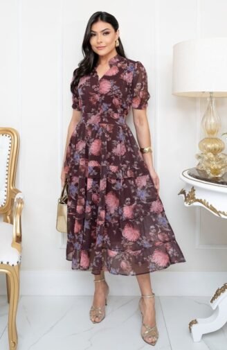 Vestido Sophie em chiffon premium, forrado - preto