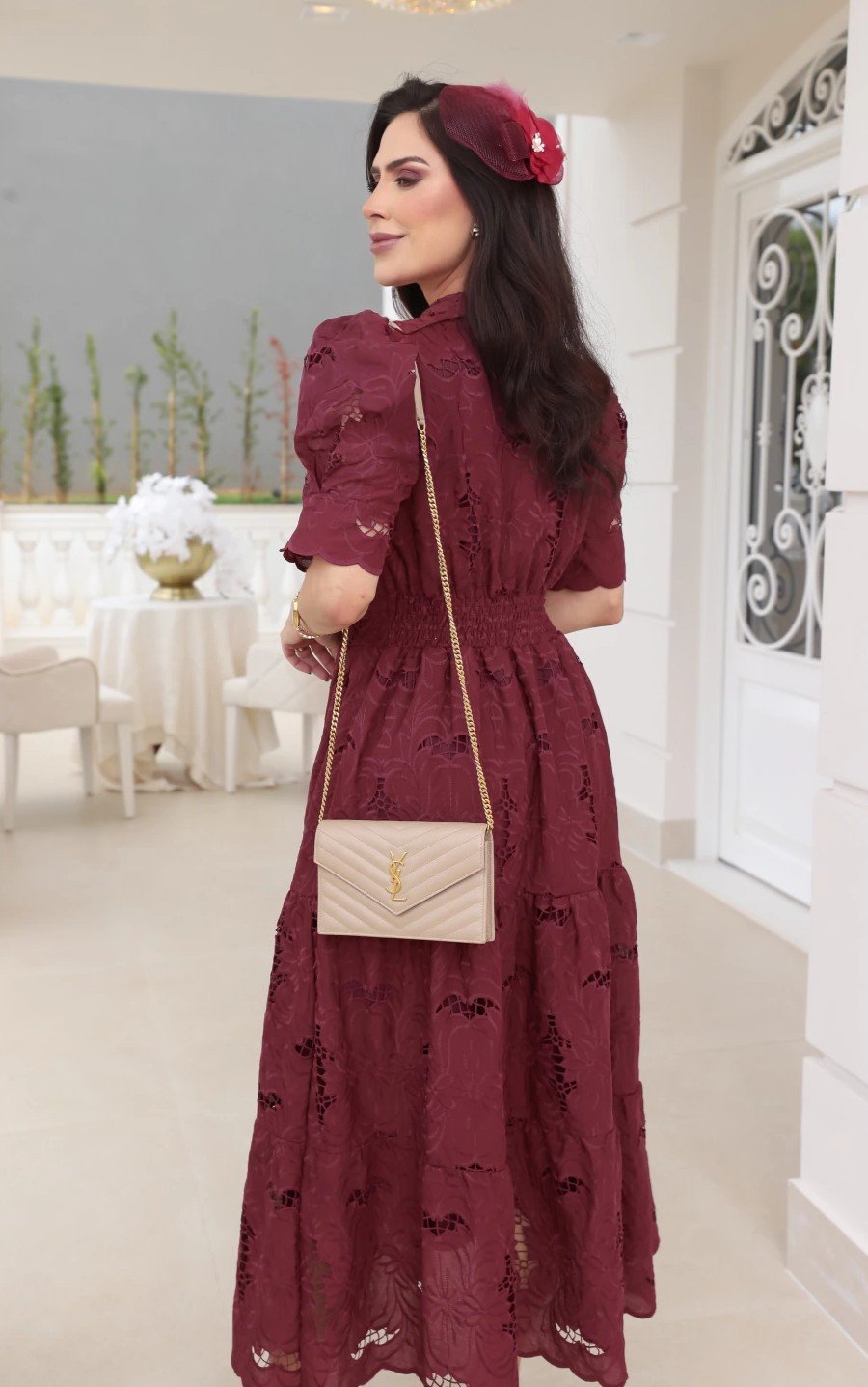 Vestido Emily VINHO em lese 100% algodão bordado, forrado - Imagem 2