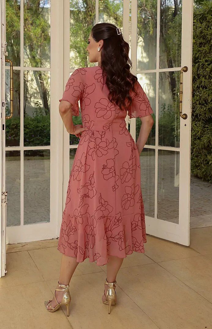 Vestido Rafa em chiffon bordado premium, forrado - Imagem 3