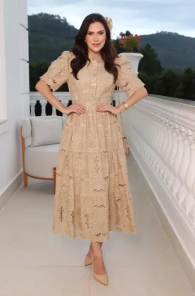 Vestido Emily Diverse em lese 100% algodão bordado - P ao G2