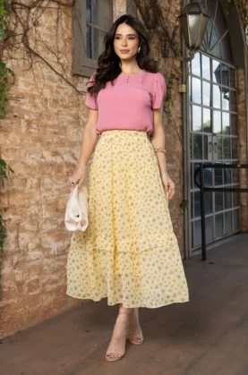 Conjunto Isabelle premium com saia e blusa em chiffon