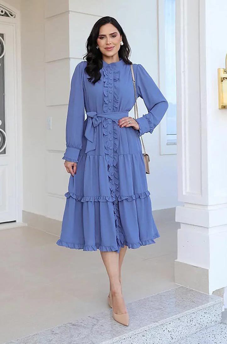 Vestido Amanda em crepe seda, forrado