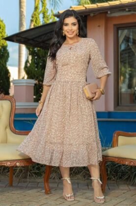 Vestido Jennifer em chiffon premium, forrado