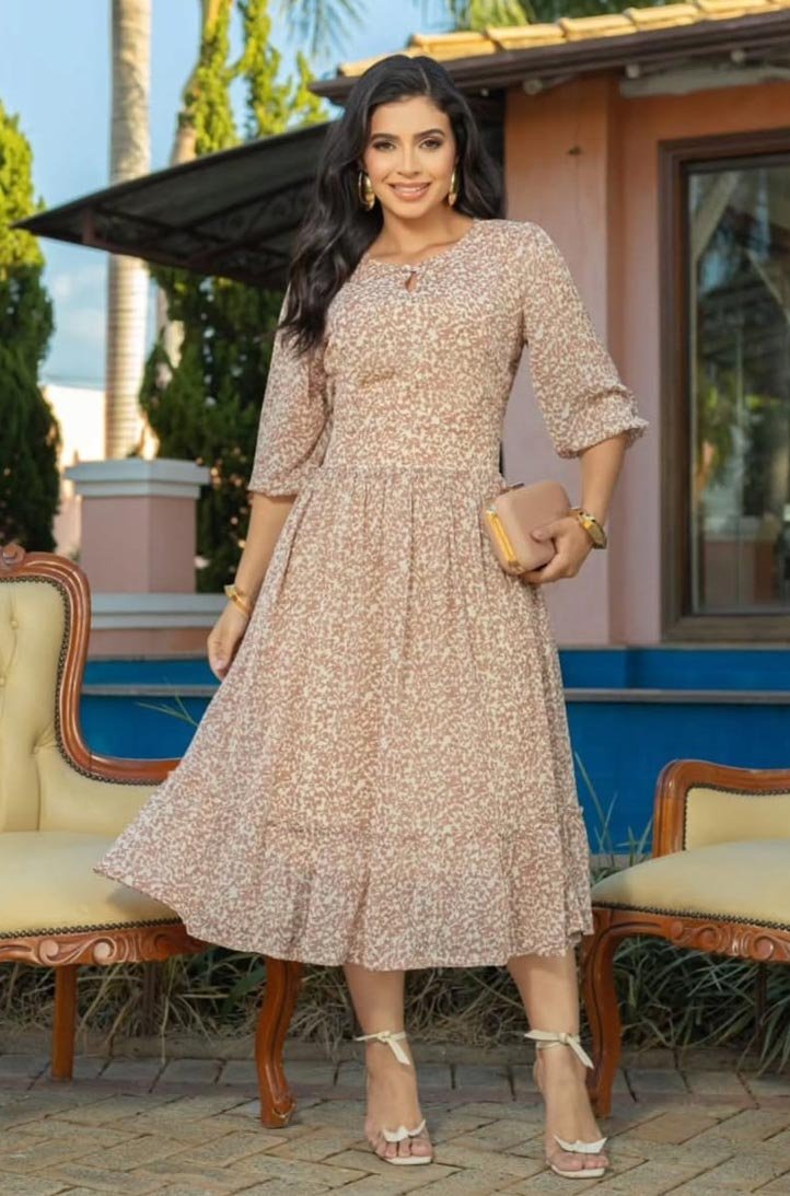 Vestido Jennifer em chiffon premium, forrado