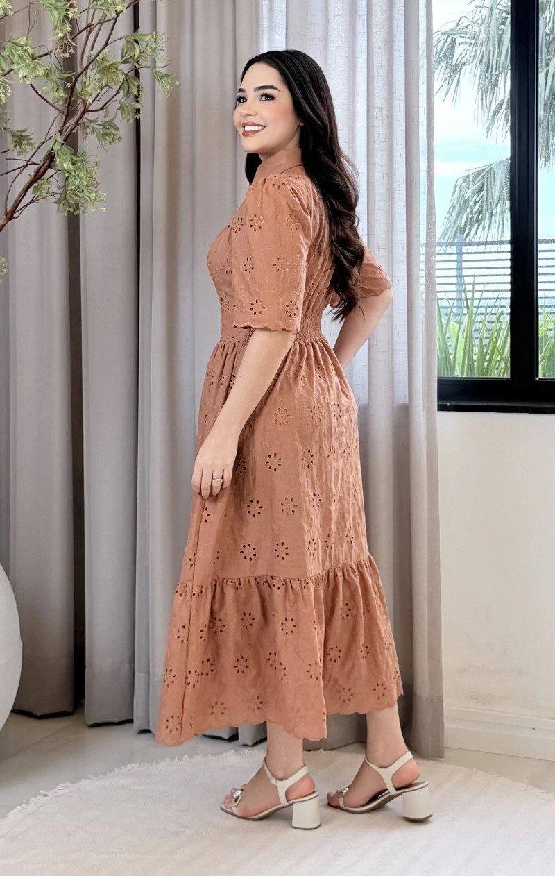 Vestido Luane em lese 100% algodão bordado, forrado - P ao GG - Imagem 9