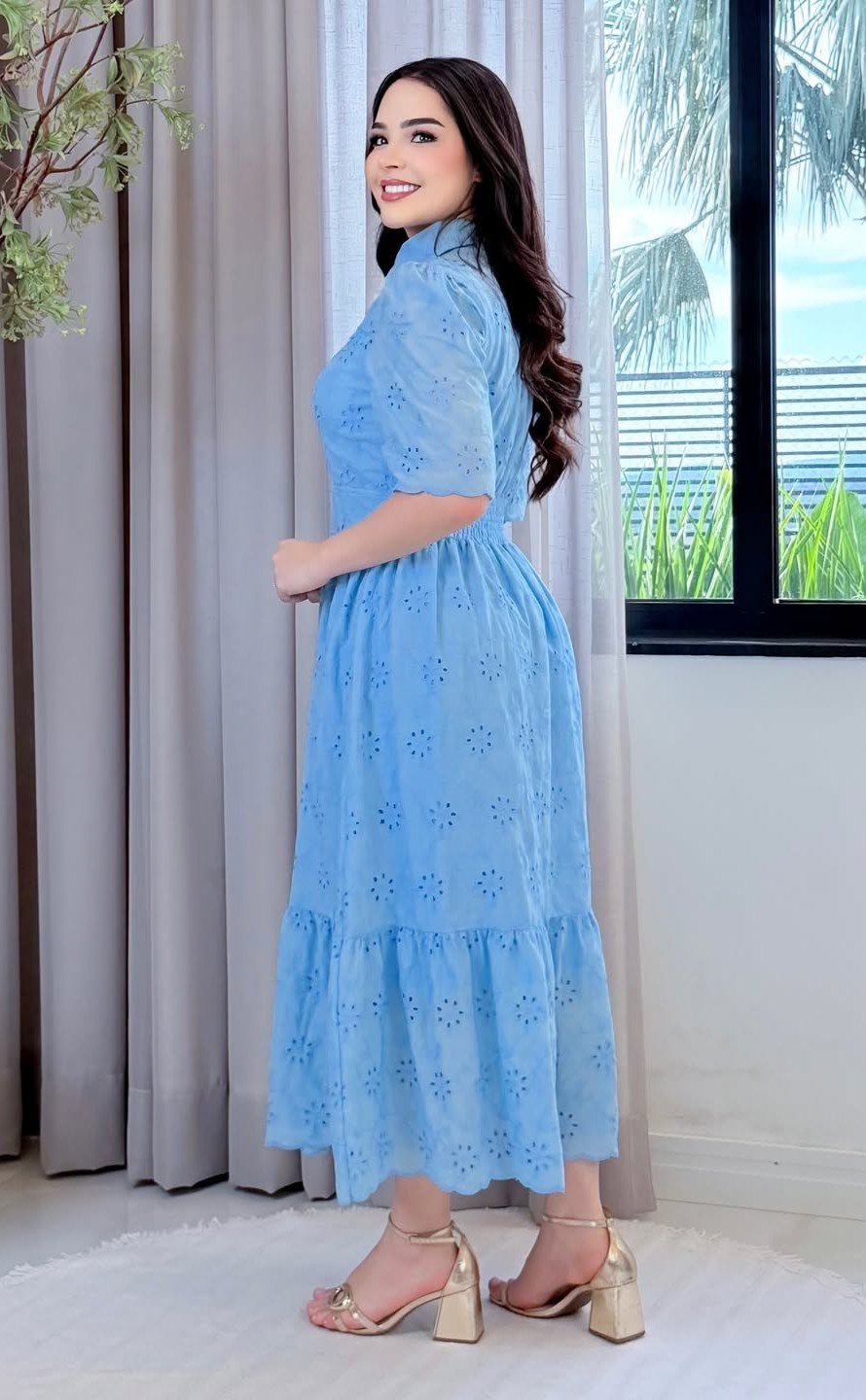 Vestido Luane em lese 100% algodão bordado, forrado - P ao GG - Imagem 7