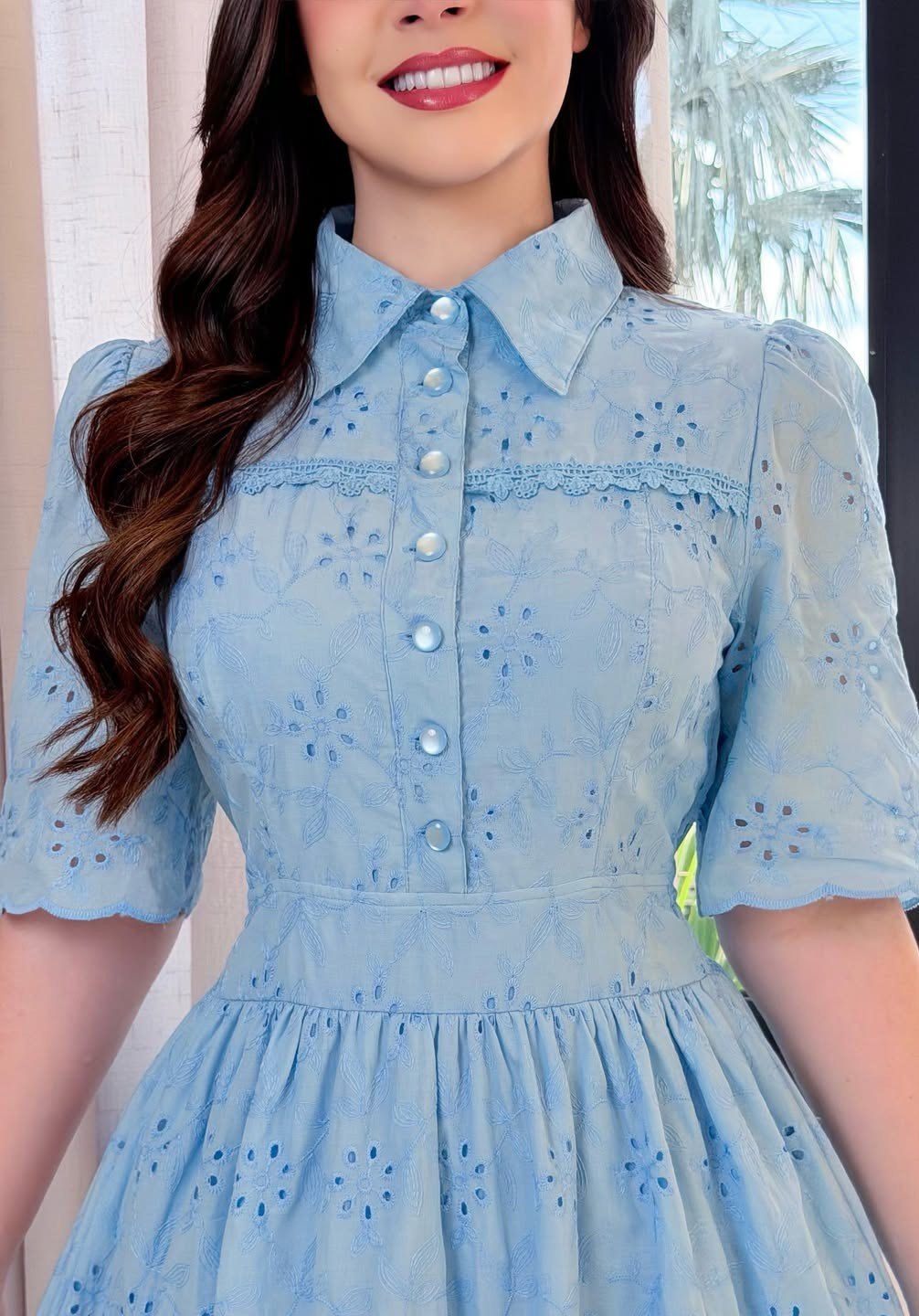 Vestido Luane em lese 100% algodão bordado, forrado - P ao GG - Imagem 6